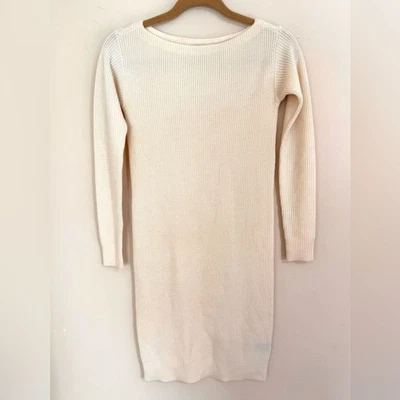 LAUREN RALPH LAUREN PETITE Womens Ivory Ribbed Wool Sweater Dress PXS Boat Neck - Image 1 of 4