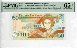 Eastern Caribbean States $50 Dollars “Anguilla” Banknote 1994 PMG 65 Gem CU EPQ - Picture 1 of 4