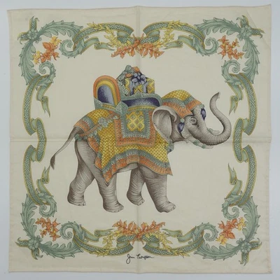 HK172- Jim Thompson Marfil Elefante Logo Pañuelo Floral Algodón Bufanda 16"x16" Foto 1 de 4