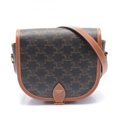 Borsa media Celine Falco trionfo tracolla rivestita in PVC tela pelle grigio marrone