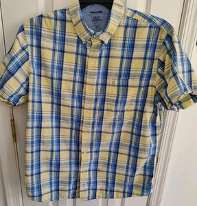 Camisa de agua salada IZOD para hombre XL azul/amarillo a cuadros algodón manga corta usada - Imagen 1 de 8