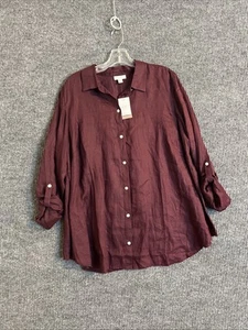 J Jill Womens Linen Button Up Shirt Size XL Maroon Long Sleeve Collared Classic - Picture 1 of 13