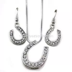 Lucky Western Cowboy Cowgirl Horseshoe Pendant Necklace Dangle Earring Set q1 - Picture 1 of 1