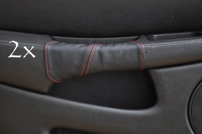 SE ADAPTA A JAGUAR X TIPO 01-09 2X MANIJA DE PUERTA CUBIERTAS DE CUERO NEGRO COSTURAS ROJAS Foto 1 de 3