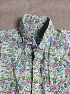 Alan Flusser Shirt Mens XL Green Purple Paisley Button Up Short Sleeve Pocket - Picture 1 of 11