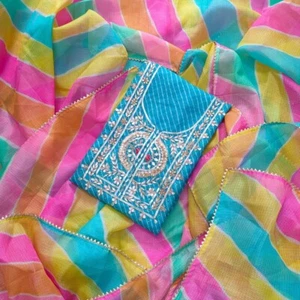Cotton Leheriya Salwar Kameez Indian Suit For Women Punjabi Suits Wedding Dress - Bild 1 von 5