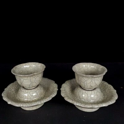 5.6" Antigua China Antigua Canción Dinastía Ge Horno Par Gris Esmalte Grieta de Hielo Encaje Taza Foto 1 de 4