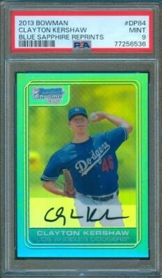 2013 Bowman CLAYTON KERSHAW Blue Sapphire Reprints #DP84 Dodgers PSA 9 - Image 1 of 2