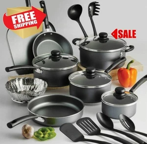 Black 18-Piece Kitchen Cookware: Non-Stick Pots Pans Home Cooking Set - Picture 1 of 7