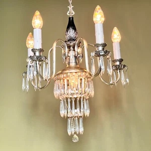 Vintage 1920s Silver Wedding Cake Crystal Chandelier By Chase Brass - Restored! - Picture 1 of 12