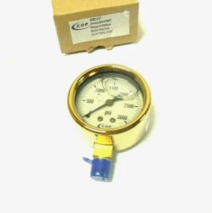 Pressure Gauge 2-1/2" Face Brass Case 0-3000 PSI 1/4" NPT Lower Filled U0008 - Picture 1 of 3