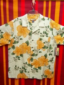 Silk Hawaiian SHIRT Aloha Tan Orange Floral LARGE Havana Jack's Cafe NWT $42 - Picture 1 of 2