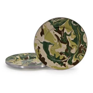 Golden Rabbit Camouflage Camo Pattern 10.75" Enamelware Dinner Plate, Set of 4 - Picture 1 of 2