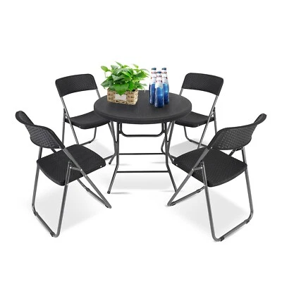 Gartenset Sitzgruppe Möbel 5-tlg Schwarz Kunststoff Rattan Camping Garten Balkon - Bild 1 von 4