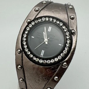 BCBG Girl Quartz Watch Women Black Rhinestone Silver Leather Analog New Battery - Picture 1 of 7