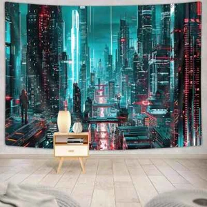 City Cyberpunk Wall Art Large Tapestry Wall Hanging Poster Anime Background - Picture 1 of 6