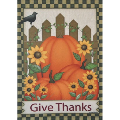 DAR GRACIAS CALABAZA 28" X 40" BANDERA PORCHE 10-2967-212 LLUVIA O SOL OTOÑO TEMPORADA Foto 1 de 2