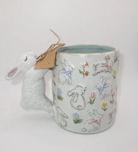 NEW Mud Pie Bunny Rabbit Easter 16 oz Mug Rabbit Handle Pottery - Picture 1 of 6