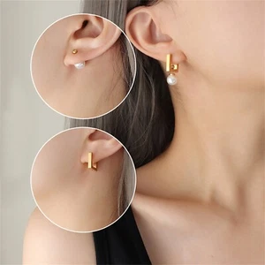 Gold Square Huggie Hoops Wedding Elegant Statement Earrings Inc. Gift Pouch UK - Picture 1 of 8