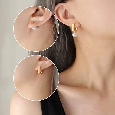 Aros cuadrados Huggie boda elegantes pendientes de oro llamativos Inc. Bolsa de regalo Reino Unido Foto 1 de 4