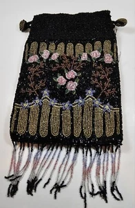 Vintage Beaded Purse Bag Christiana Lapetina 1970's Floral Drawstring - Picture 1 of 6
