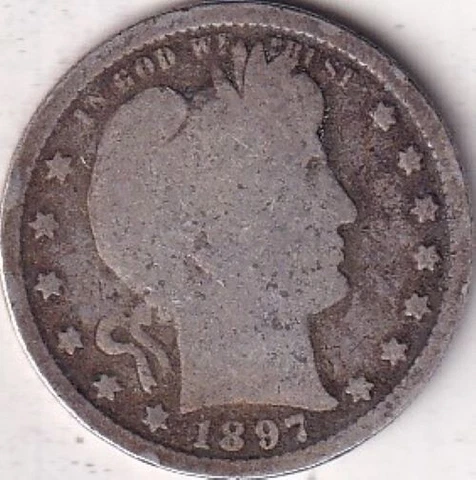1897 SILVER Barber Quarter - G - #208 - BEAUTIFUL COLOR - BEAUTIFUL COIN Cover