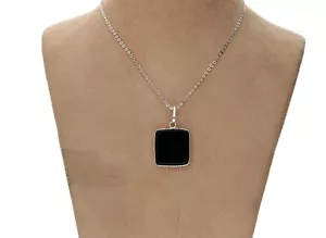 Square CZ Black Pendant Necklace in Silver Plated Setting - Picture 1 of 5