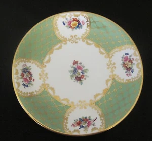 Field China Dinner Plate Green Gold Trim Floral Design Made in England #9334 - Picture 1 of 3