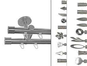 Innenlauf Gardinenstange 2 läufig Deckenmontage Edelstahl look Ø20mm Träger D40 - Bild 1 von 19