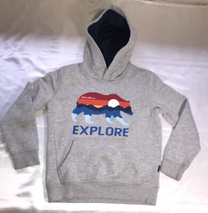 Eddie Bauer Hoodie Pullover Bear Explore Kids Youth Boys Gray Sweatshirt Size XS - Picture 1 of 8
