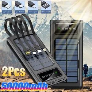 2Pcs 500000mAh Solar Power Bank USB LCD External Battery Charger For Cell Phone - Picture 1 of 12