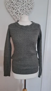Ladies Womens ICHI Grey Open Chunky Knit Jumper Sweater Size XS 8 Long Sleeve - Picture 1 of 7