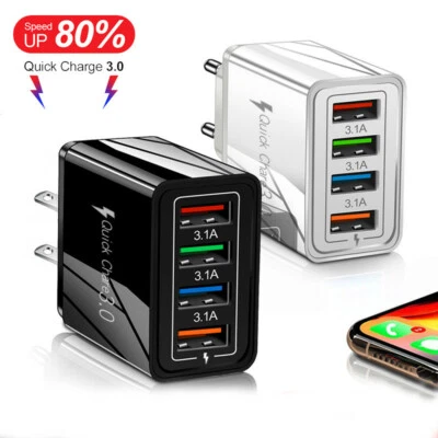 USB Mehrfach Schnell Ladegerät 4 Fach Netzteil Adapter Handy Tablet WEIß SCHWARZ - Bild 1 von 4