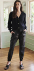 Quince Baby Alpaca-Wool Cropped Cardigan Women's M Black Zjsa001 Button Front Ls