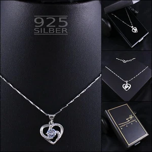 Herz Kette Halskette , echt 925 Sterling Silber, +Etui, Weihnachtsgeschenk - Bild 1 von 8