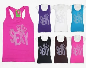 Kali&Wins 8123 Fitted Racerback Ribbed SEXY Studded Tank Top Sleeveless Tee - Picture 1 of 8