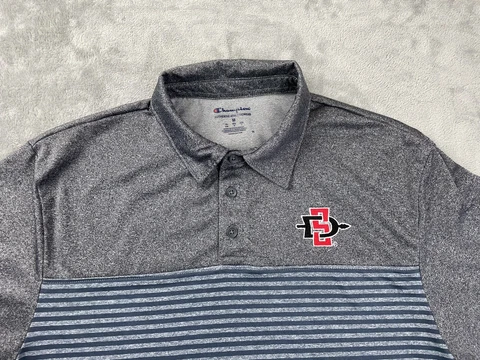 San Diego State SDSU Polo Golf Shirt Men's Size M Embroidered Gray Blue Champion Cover