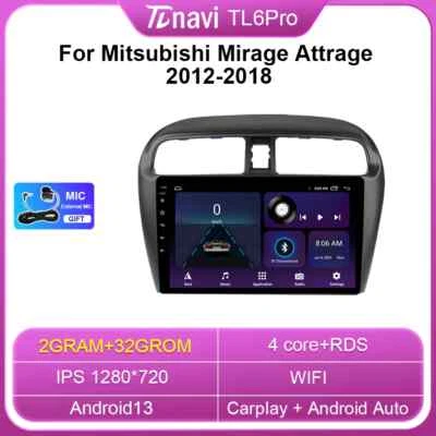 For Mitsubishi Mirage Attrage 2012-2018 Car Stereo Radio Android Carplay Screen - Image 1 of 4
