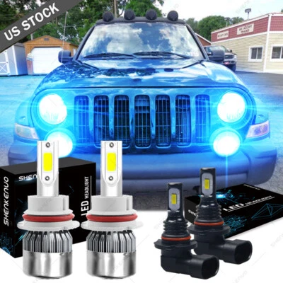 Faro LED 8000K alto/bajo + luces antiniebla bombillas 9007 9145 4x para Jeep Liberty 2002-07 Foto 1 de 4