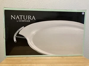 Godinger Natura White Porcelain Serving Tray Platter With Stainless Steel Rack - Picture 1 of 7