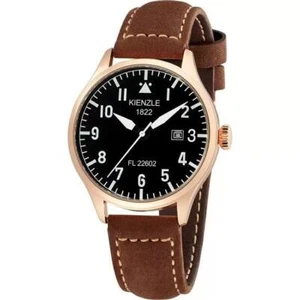 KIENZLE 1822 Herrenuhr Quarz, Datum, 3 Bar, Lederband, Fliegeruhr, FL22602 Rosé - Bild 1 von 4