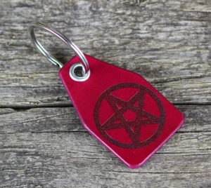 Pentagramm - Leder Schlüsselanhänger, Pentakel Schlüsselanhänger, Satan Zubehör, Luzifer. - Bild 1 von 4