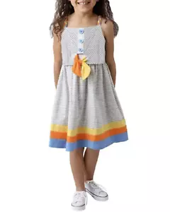 Jona Michelle Girls' Stripe Dress - White/Grey/Multi - Size 5 - 943614 - CO5984 - Picture 1 of 3