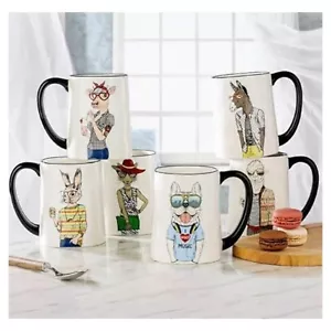Signature Housewares Animal Hipster Coffee Mugs 6pc Set 17.5 oz Stoneware NIB - Picture 1 of 2