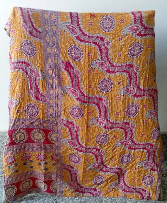 Vintage Indian Handmade Quilt Kantha Bedspread Throw Cotton Blanket Ralli Gudari - Image 1 of 2
