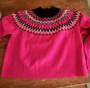 GAP Kids Fair Isle Sweater – Girls XL (12) – Bright Pink, Navy & Cream - Picture 1 of 2