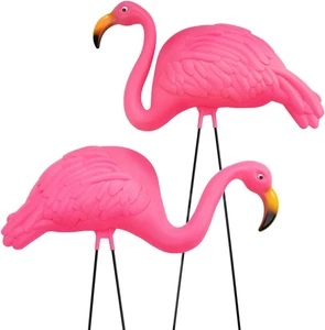 Decorazioni da Giardino Fenicotteri Rosa - Confezione da 2 Statue Plastica Extra Large Alta 24" - Foto 1 di 12
