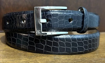 Calvin Klein Black Alligator Embossed Leather Belt Sz 28 7/8”Wide USA Logo Bkl - Image 1 of 4