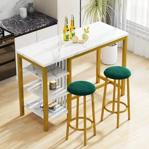 DKLGG 3-Piece Bar Table Set with 3-Tier Storage Shelves B010-YBJ2 - Gold - Picture 1 of 5