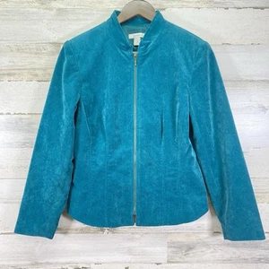 Dress Barn Womens Turquoise Blue Velvety Mandarin Collar Full Zip Jacket Size S - Picture 1 of 6